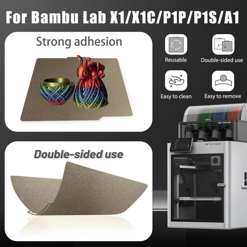 Wefuit JUUPINE Gold PEI Sheet for Bambu Lab P2S/X1/X1C/X1E/P1P/P1S/A1 Carbon Build Plate HeatingBed Spring Steel Flexible Platform 256x256mm Double Side Textured Hotbed for 3D Printer - Image 4